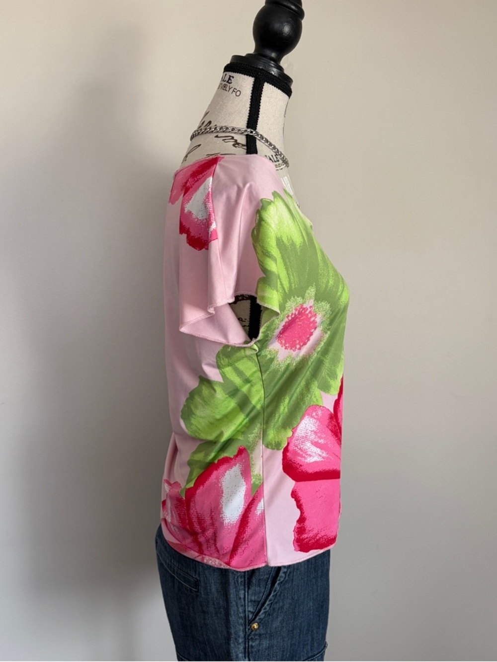 Y2K Pink Floral Short Sleeve Top 2000s Euro Summer Girly - Picture 3 of 9